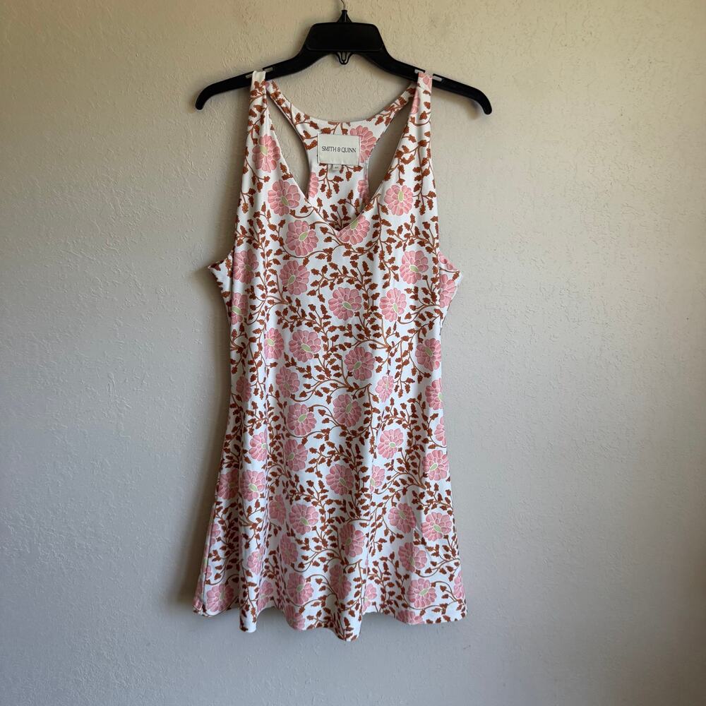 Smith & Quinn Camilla Dress White Pink Tan Floral Sporty Womens XL Summer Girly
